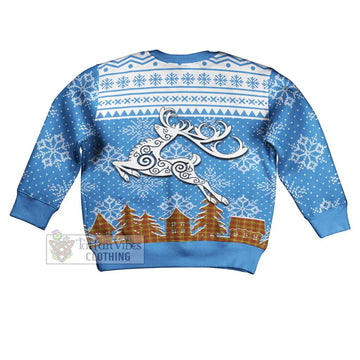 Scrymgeour Clan Christmas Kid Ugly Sweater with Tartan and Celtic Reindeer Style - Tartan Vibes Clothing
