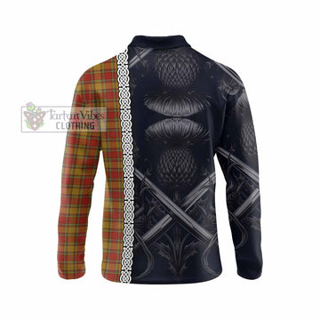 Scrymgeour Tartan Long Sleeve Polo Shirt with Family Crest Cross Sword Thistle Celtic Vibes - Tartan Vibes Clothing