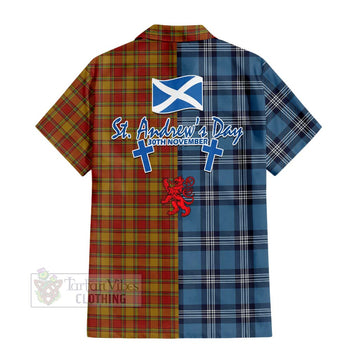 Scrymgeour Tartan Hawaiian Shirt Happy St. Andrew's Day Half Tartan Style - Tartan Vibes Clothing