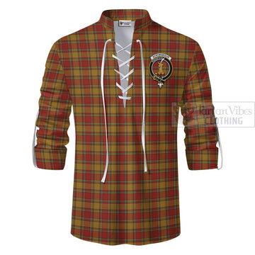 Scrymgeour Tartan Ghillie Kilt Shirt with Family Crest and Bearded Skull Holding Bottles of Whiskey - Tartan Vibes Clothing