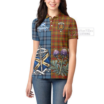 Scrymgeour Tartan Women's Polo Shirt Happy St. Andrew's Day Half Tartan Style - Tartan Vibes Clothing