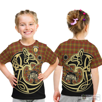 Scrymgeour Tartan Kid T-Shirt with Family Crest Celtic Wolf Style - Tartan Vibes Clothing