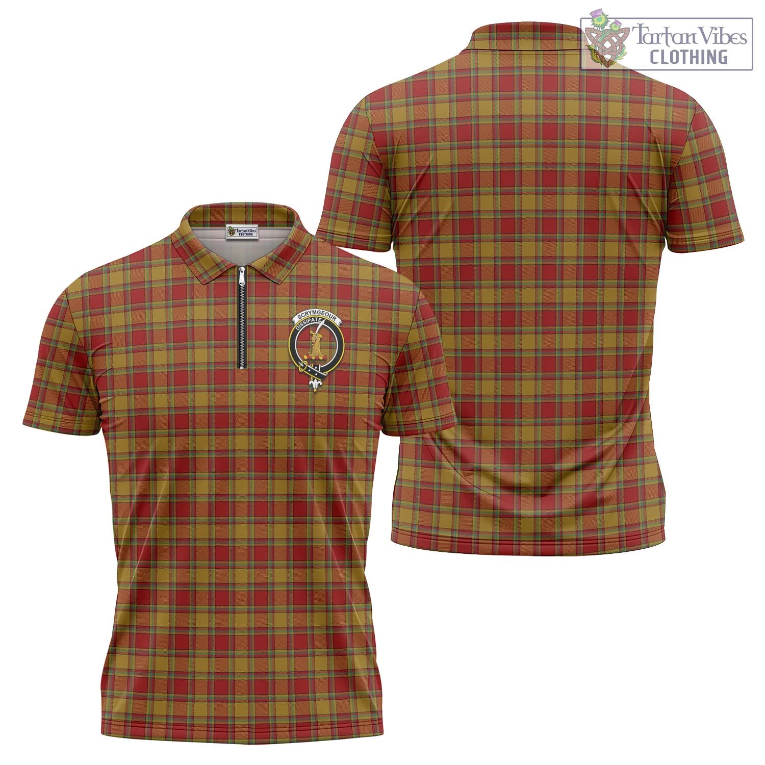 Scrymgeour Tartan Zipper Polo Shirt with Family Crest - Tartan Vibes Clothing