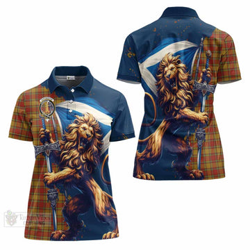 Scrymgeour Tartan Family Crest Women's Polo Shirt with Scottish Majestic Lion - Tartan Vibes Clothing