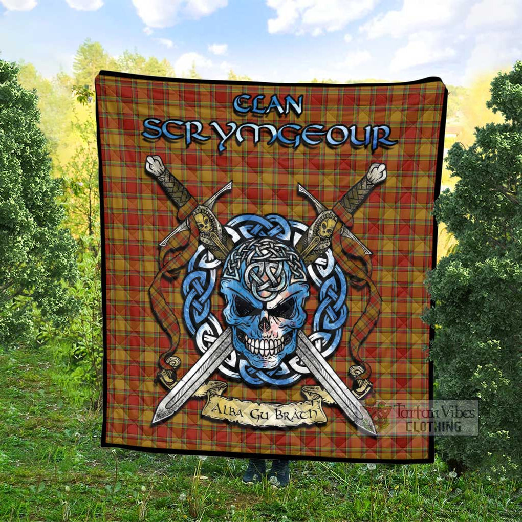 Scrymgeour Tartan Quilt with Celtic Skull Alba Gu Brath Style - Tartan Vibes Clothing