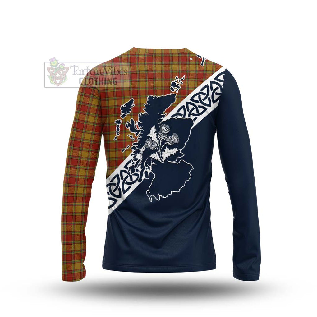 Scrymgeour Tartan Long Sleeve T-Shirt Featuring Thistle and Scotland Map - Tartan Vibes Clothing