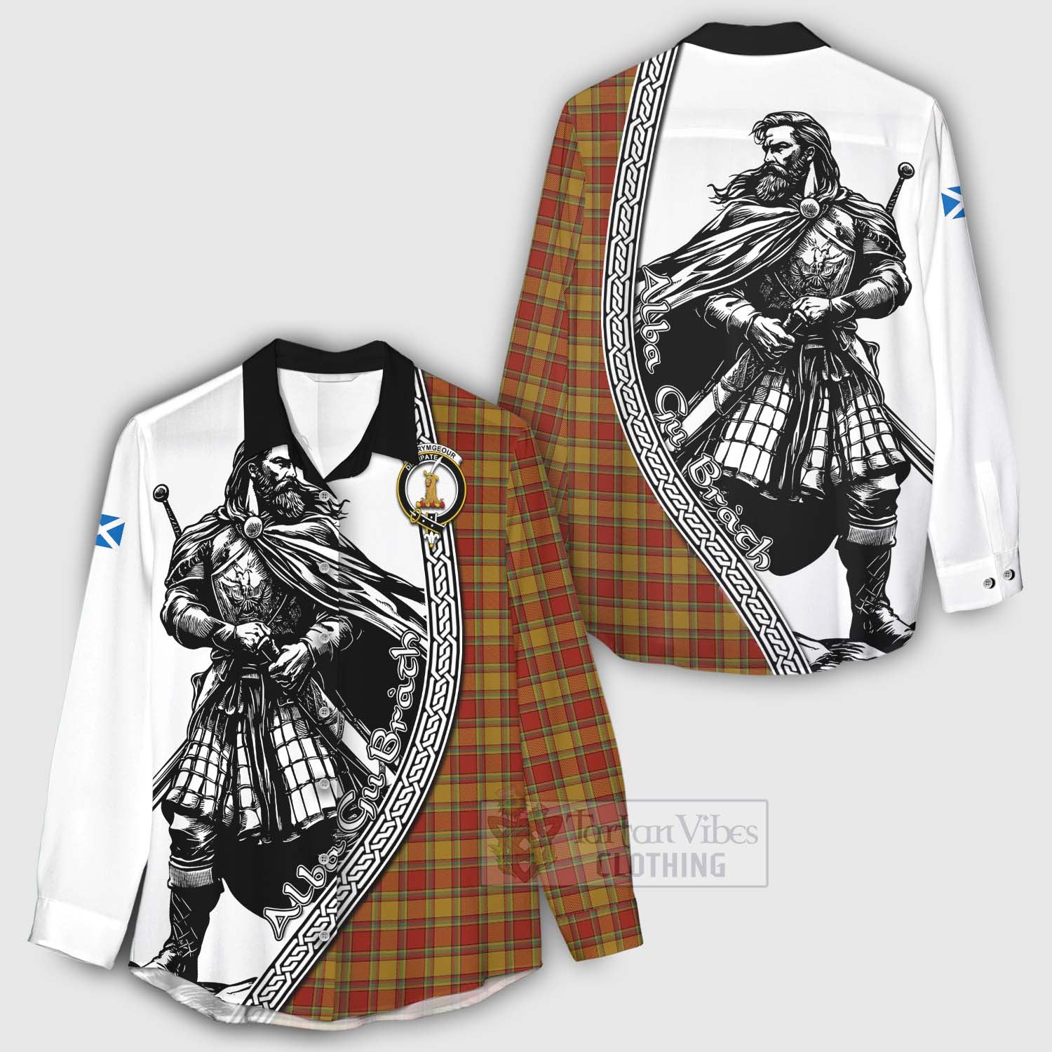 Scrymgeour Tartan Clan Crest Women's Casual Shirt with Highlander Warrior Celtic Style - Tartan Vibes Clothing