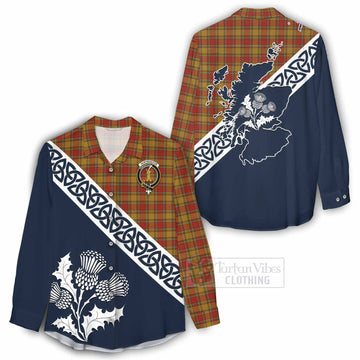 Scrymgeour Tartan Women's Casual Shirt Featuring Thistle and Scotland Map - Tartan Vibes Clothing