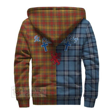 Scrymgeour Tartan Sherpa Hoodie Happy St. Andrew's Day Half Tartan Style - Tartan Vibes Clothing