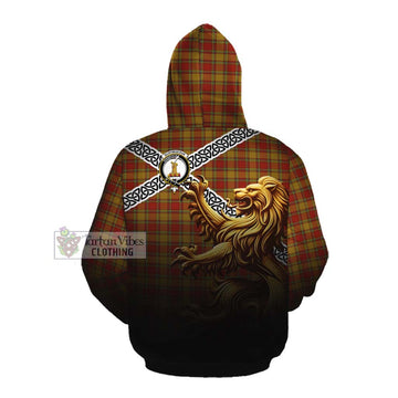 Tartan Vibes Clothing Scrymgeour Crest Tartan Cotton Hoodie with Golden Lion Emblem Celtic Style
