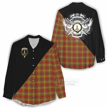 Scrymgeour Tartan Women's Casual Shirt with Family Crest and Military Logo Style - Tartan Vibes Clothing