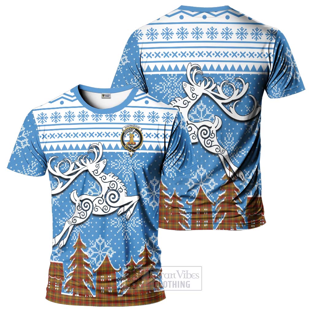 Scrymgeour Clan Christmas T-Shirt Celtic Reindeer Style - Tartan Vibes Clothing