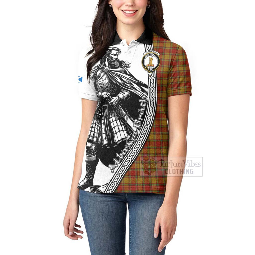 Scrymgeour Tartan Clan Crest Women's Polo Shirt with Highlander Warrior Celtic Style - Tartan Vibes Clothing