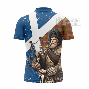 Scrymgeour Tartan Zipper Polo Shirt with Family Crest Scottish Bagpiper Vibes - Tartan Vibes Clothing