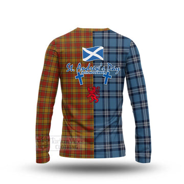 Scrymgeour Tartan Long Sleeve T-Shirt Happy St. Andrew's Day Half Tartan Style - Tartan Vibes Clothing