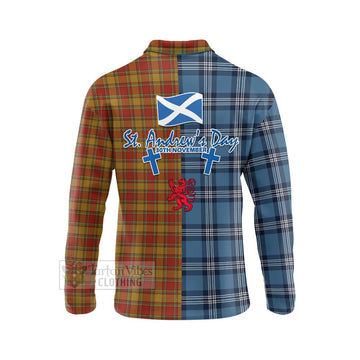 Scrymgeour Tartan Long Sleeve Polo Shirt Happy St. Andrew's Day Half Tartan Style - Tartan Vibes Clothing