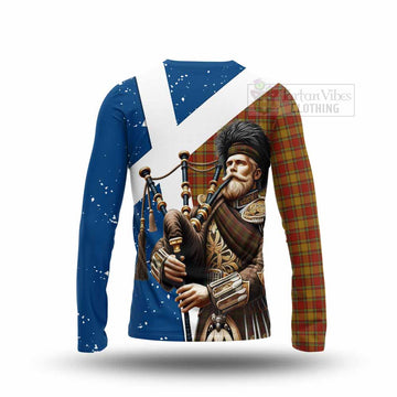 Scrymgeour Tartan Long Sleeve T-Shirt with Family Crest Scottish Bagpiper Vibes - Tartan Vibes Clothing
