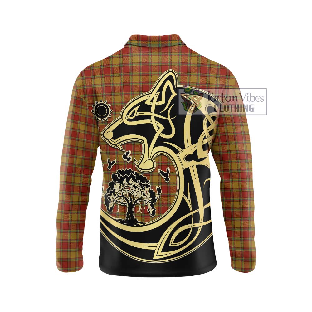 Scrymgeour Tartan Long Sleeve Polo Shirt with Family Crest Celtic Wolf Style - Tartan Vibes Clothing