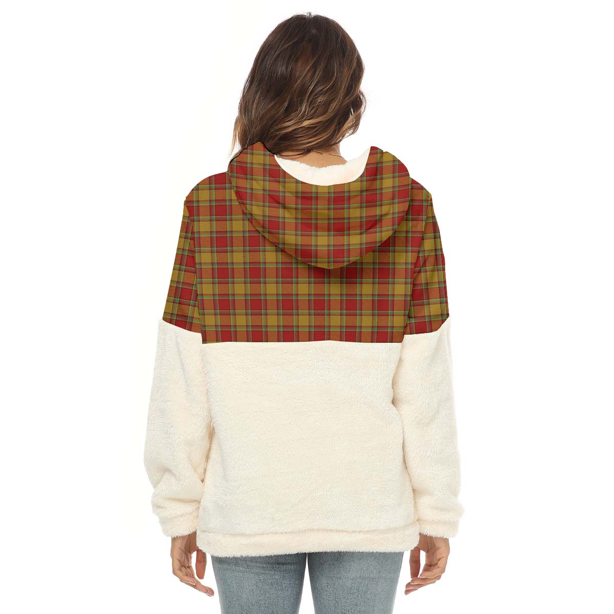 Scrymgeour Tartan Half Style Women's Borg Fleece Hoodie with Half Zip - Tartan Vibes Clothing