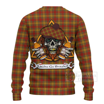Scrymgeour Tartan Ugly Sweater with Family Crest and Bearded Skull Holding Bottles of Whiskey - Tartan Vibes Clothing