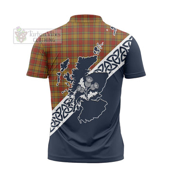 Scrymgeour Tartan Zipper Polo Shirt Featuring Thistle and Scotland Map - Tartanvibesclothing Store