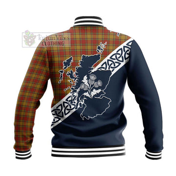 Scrymgeour Tartan Baseball Jacket Featuring Thistle and Scotland Map - Tartan Vibes Clothing