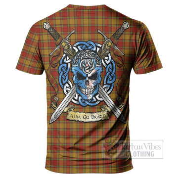 Scrymgeour Tartan T-Shirt with Family Crest Celtic Skull Style - Tartan Vibes Clothing