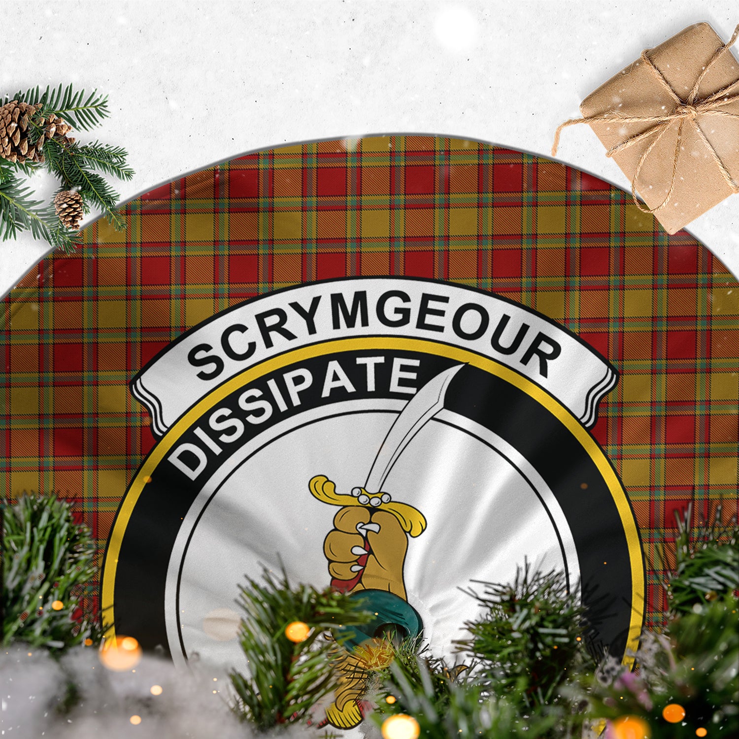 Scrymgeour Tartan Christmas Tree Skirt with Family Crest - Tartan Vibes Clothing