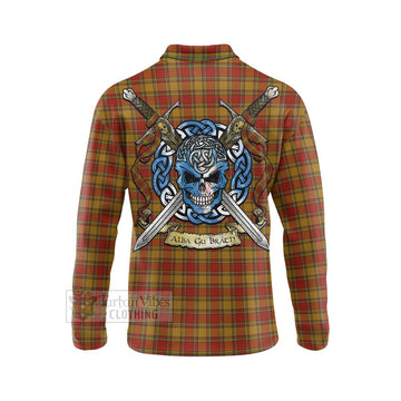 Scrymgeour Tartan Long Sleeve Polo Shirt with Family Crest Celtic Skull Style - Tartan Vibes Clothing