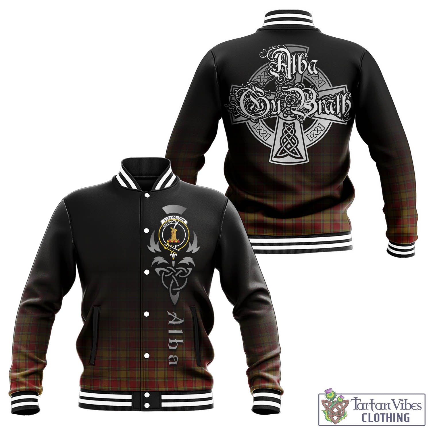Scrymgeour Tartan Baseball Jacket Featuring Alba Gu Brath Family Crest Celtic Inspired - Tartan Vibes Clothing