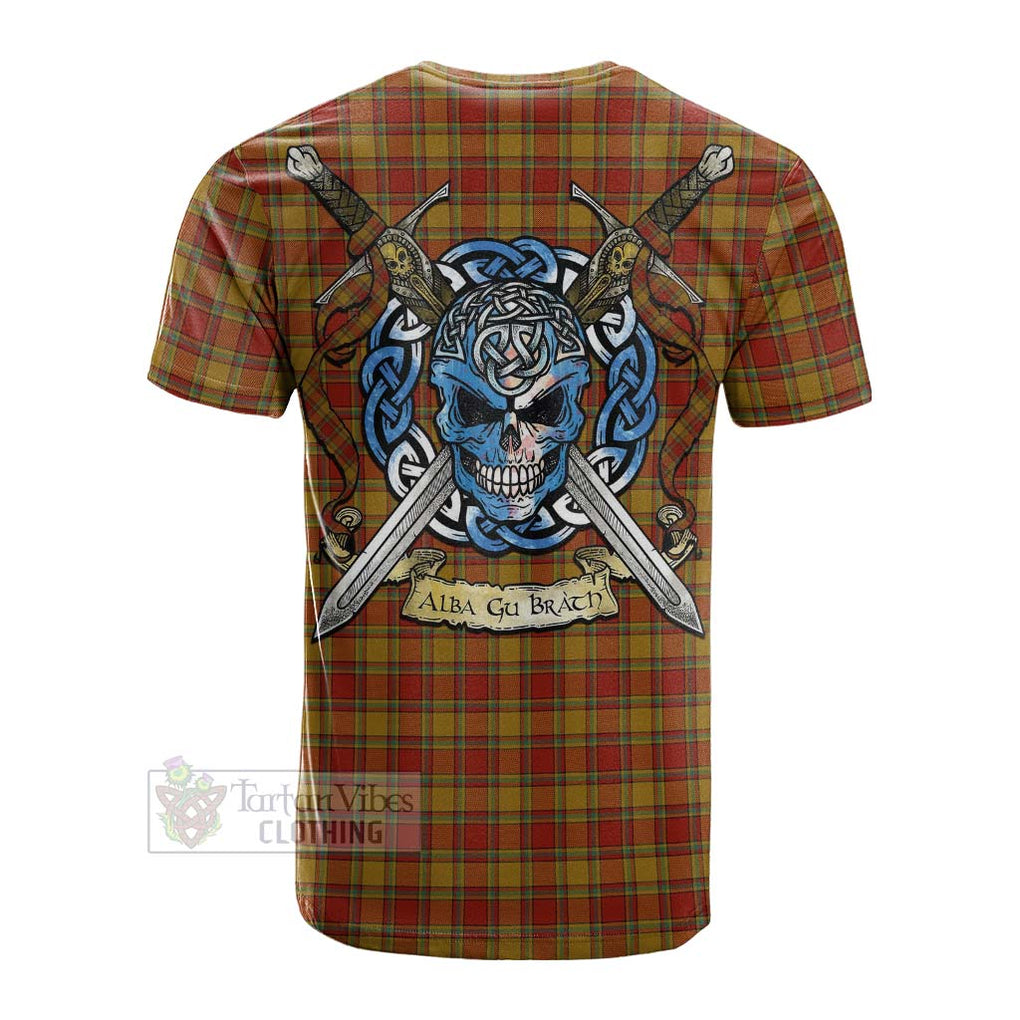 Scrymgeour Tartan Cotton T-shirt with Family Crest Celtic Skull Style Men's Shirt - Tartan Vibes Clothing