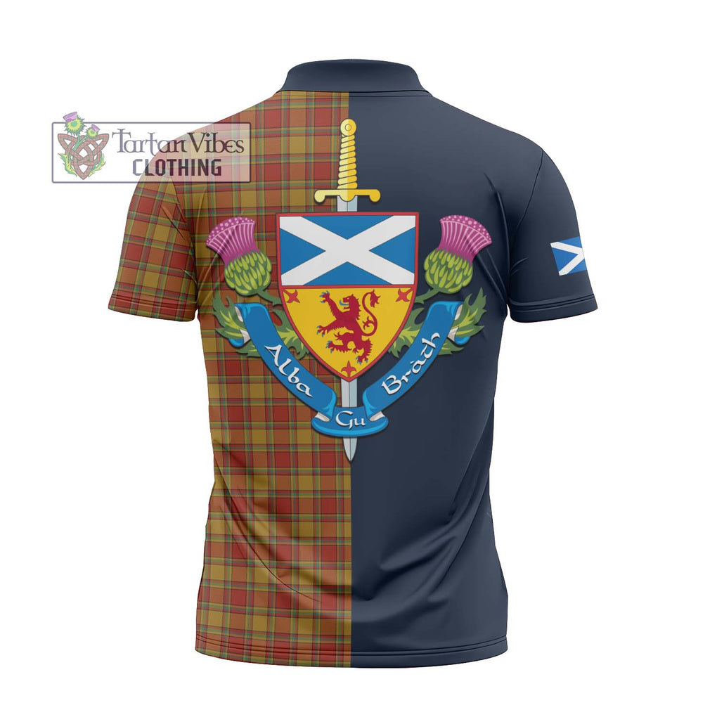 Scrymgeour Tartan Zipper Polo Shirt Alba with Scottish Lion Royal Arm Half Style - Tartan Vibes Clothing