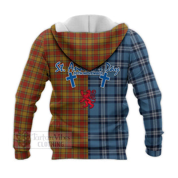 Scrymgeour Tartan Knitted Hoodie Happy St. Andrew's Day Half Tartan Style - Tartan Vibes Clothing