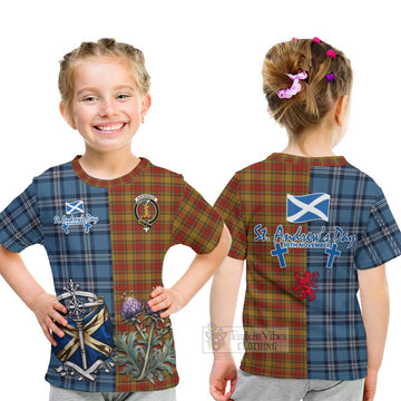 Scrymgeour Tartan Kid T-Shirt Happy St. Andrew's Day Half Tartan Style - Tartan Vibes Clothing
