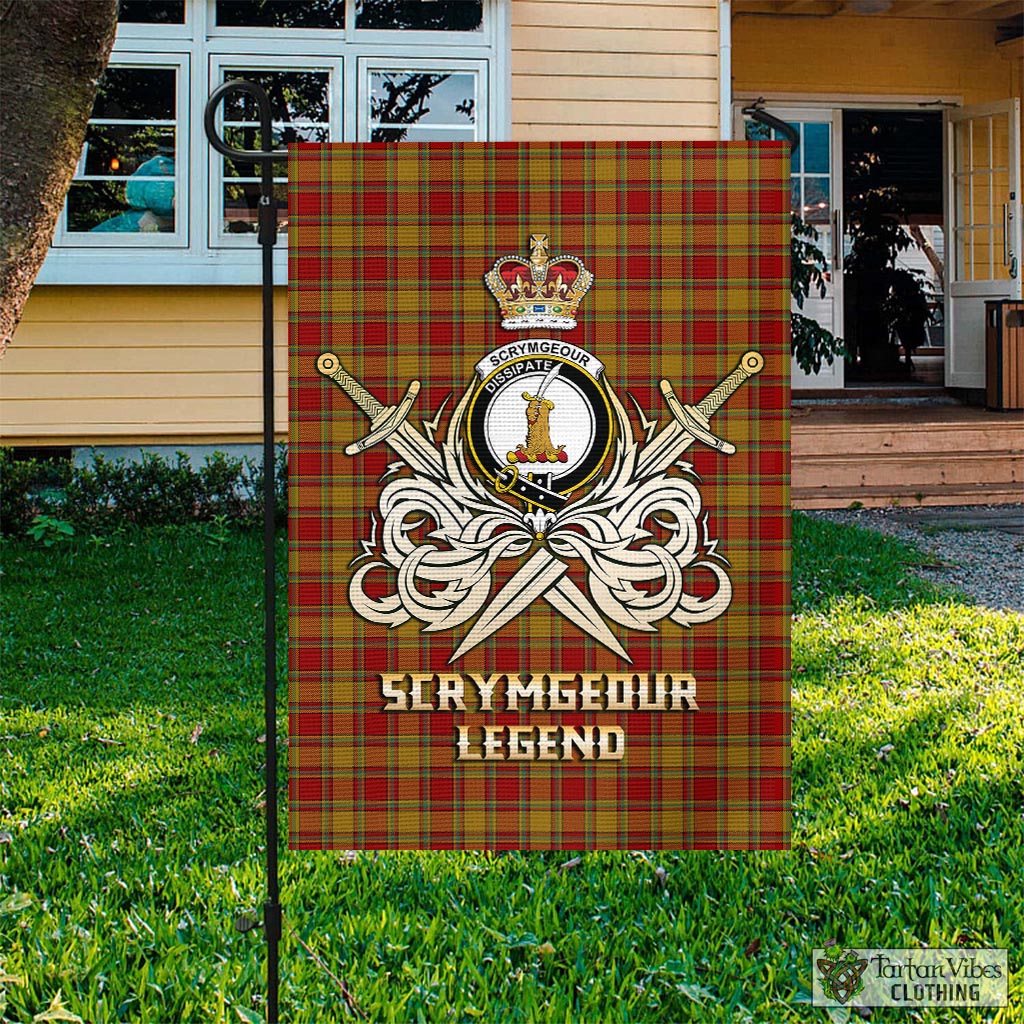 Tartan Vibes Clothing Scrymgeour Tartan Flag with Clan Crest and the Golden Sword of Courageous Legacy