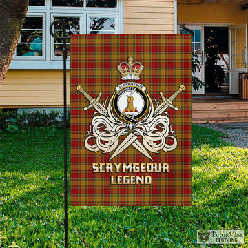 Scrymgeour Tartan Garden Flag with Clan Crest and the Golden Sword of Courageous Legacy