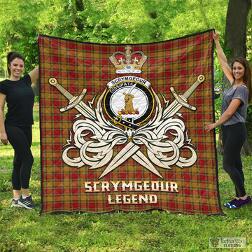 Scrymgeour Tartan Quilt with Clan Crest and the Golden Sword of Courageous Legacy - Tartan Vibes Clothing