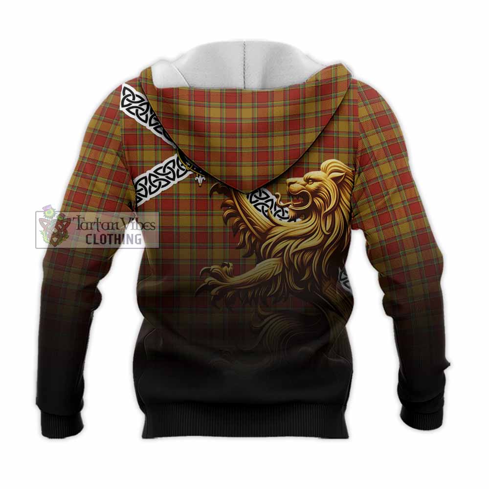 Scrymgeour Crest Tartan Knitted Hoodie with Golden Lion Emblem Celtic Style - Tartan Vibes Clothing