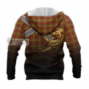 Tartan Vibes Clothing Scrymgeour Crest Tartan Knitted Hoodie with Golden Lion Emblem Celtic Style