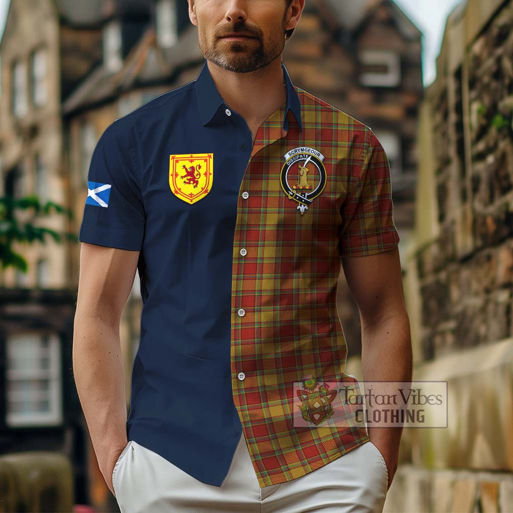 Scrymgeour Tartan Hawaiian Shirt Alba with Scottish Lion Royal Arm Half Style - Tartan Vibes Clothing