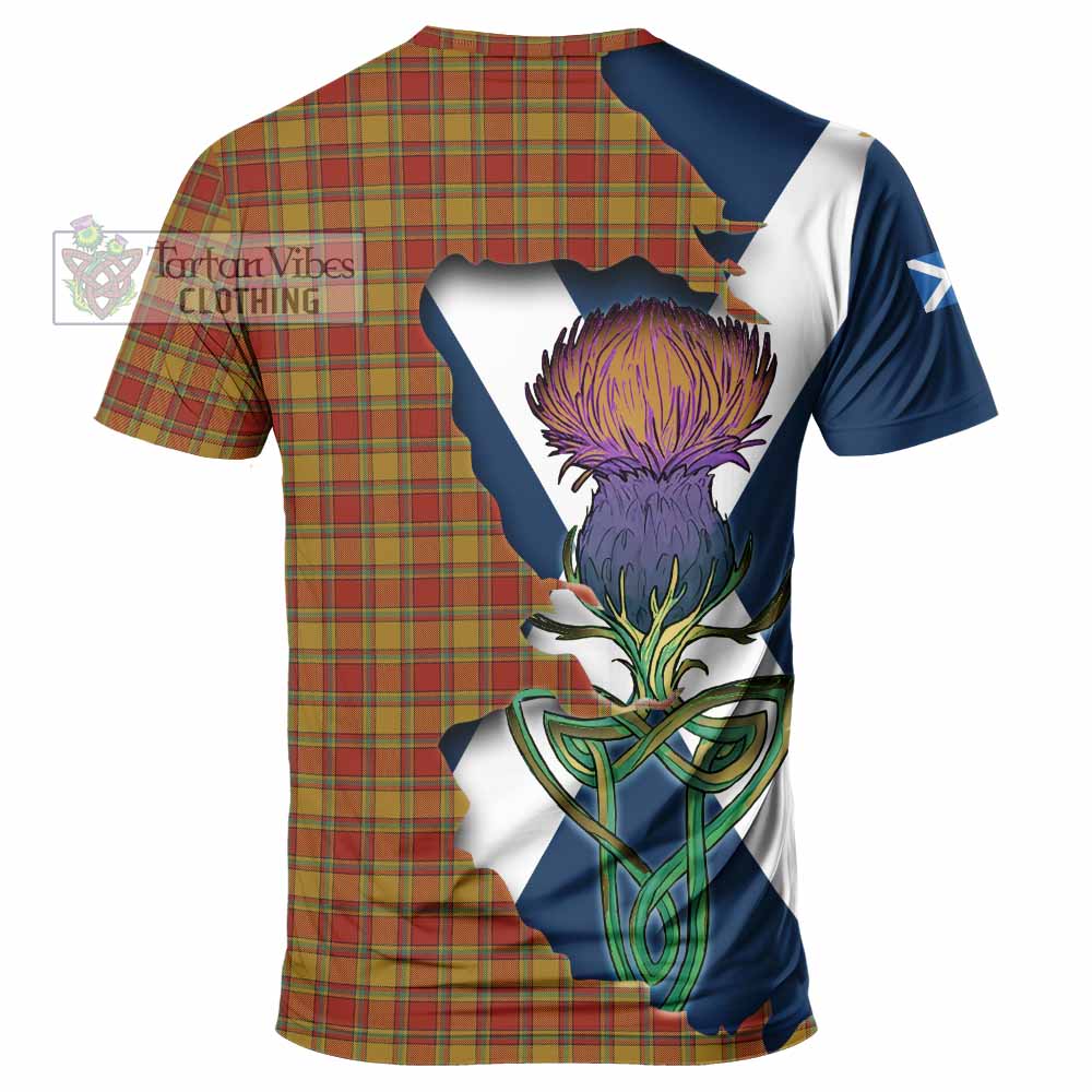 Tartan Vibes Clothing Scrymgeour Tartan Family Crest T-Shirt Scottish Thistle Celtic Inspired