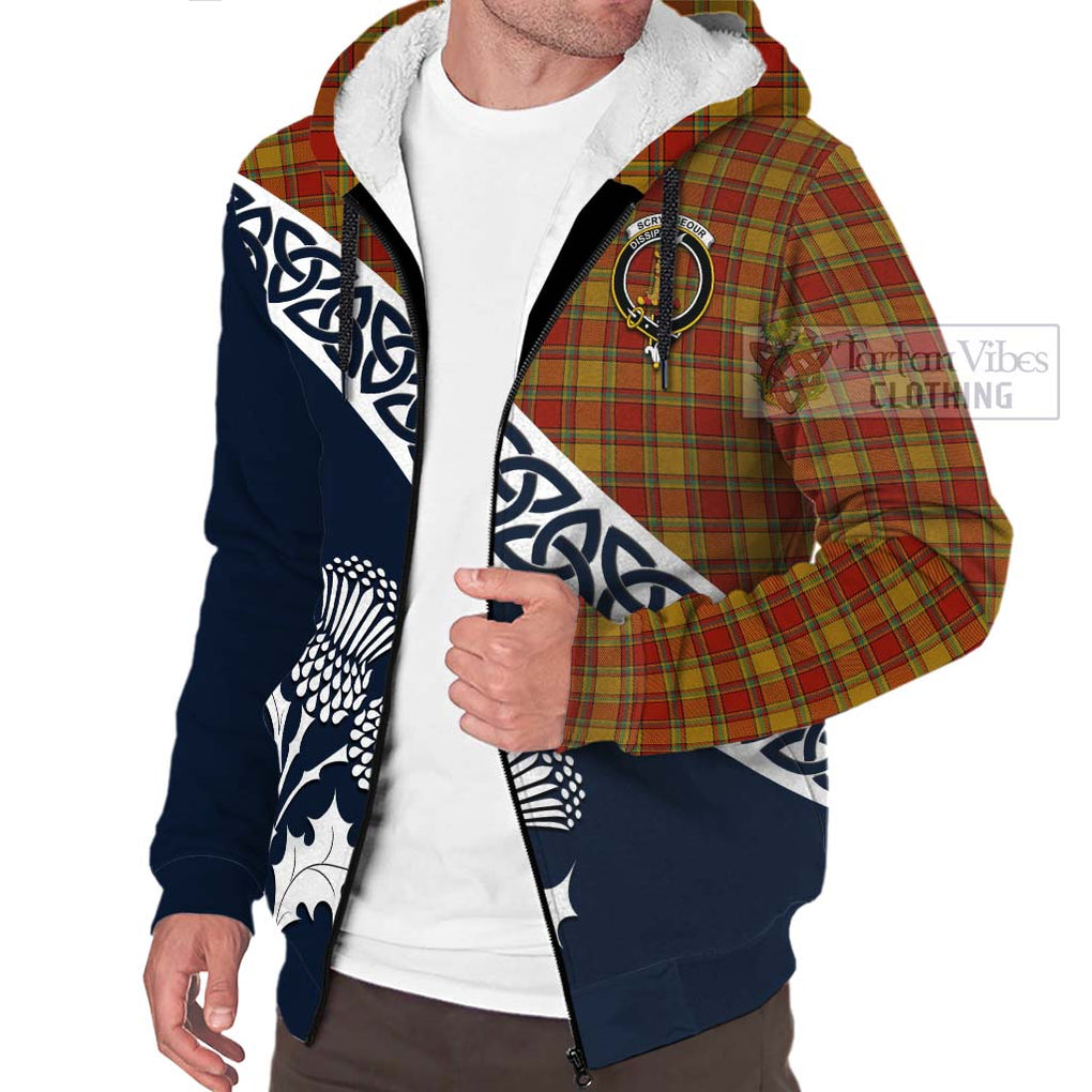 Scrymgeour Tartan Sherpa Hoodie Featuring Thistle and Scotland Map - Tartan Vibes Clothing
