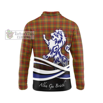 Scrymgeour Tartan Long Sleeve Polo Shirt with Alba Gu Brath Regal Lion Emblem - Tartan Vibes Clothing