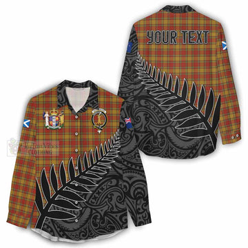 Tartan Vibes Clothing Scrymgeour Crest Tartan Women's Casual Shirt with New Zealand Silver Fern Half Style
