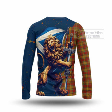 Scrymgeour Tartan Family Crest Long Sleeve T-Shirt with Scottish Majestic Lion - Tartan Vibes Clothing