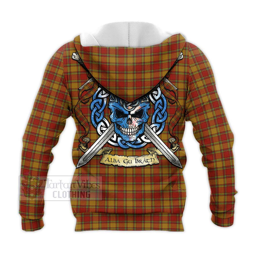 Scrymgeour Tartan Knitted Hoodie with Family Crest Celtic Skull Style - Tartan Vibes Clothing