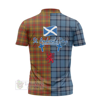 Scrymgeour Tartan Zipper Polo Shirt Happy St. Andrew's Day Half Tartan Style - Tartan Vibes Clothing