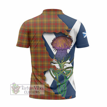Tartan Vibes Clothing Scrymgeour Tartan Family Crest Zipper Polo Shirt Scottish Thistle Celtic Inspired