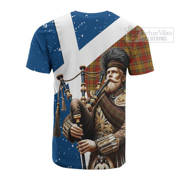Scrymgeour Tartan Cotton T-shirt with Family Crest Scottish Bagpiper Vibes - Tartan Vibes Clothing
