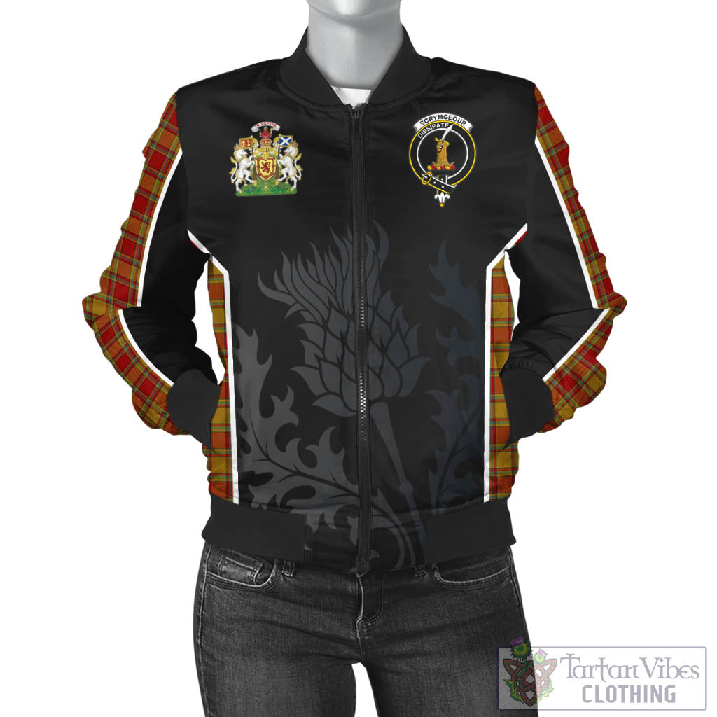 Scrymgeour Tartan Bomber Jacket with Family Crest and Scottish Thistle Vibes Sport Style - Tartan Vibes Clothing